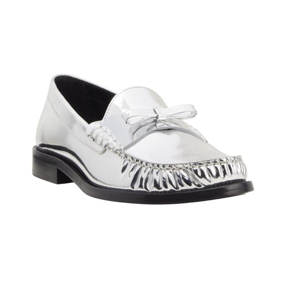 Stuart Weitzman Lottie Bow Leather Loafer, Silver